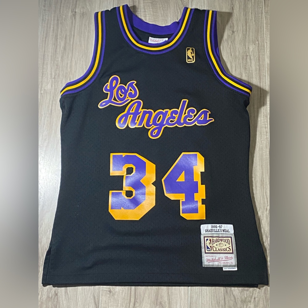 Mitchell & Ness Shaquille O’Neal Black and Purple Los Angeles Jersey